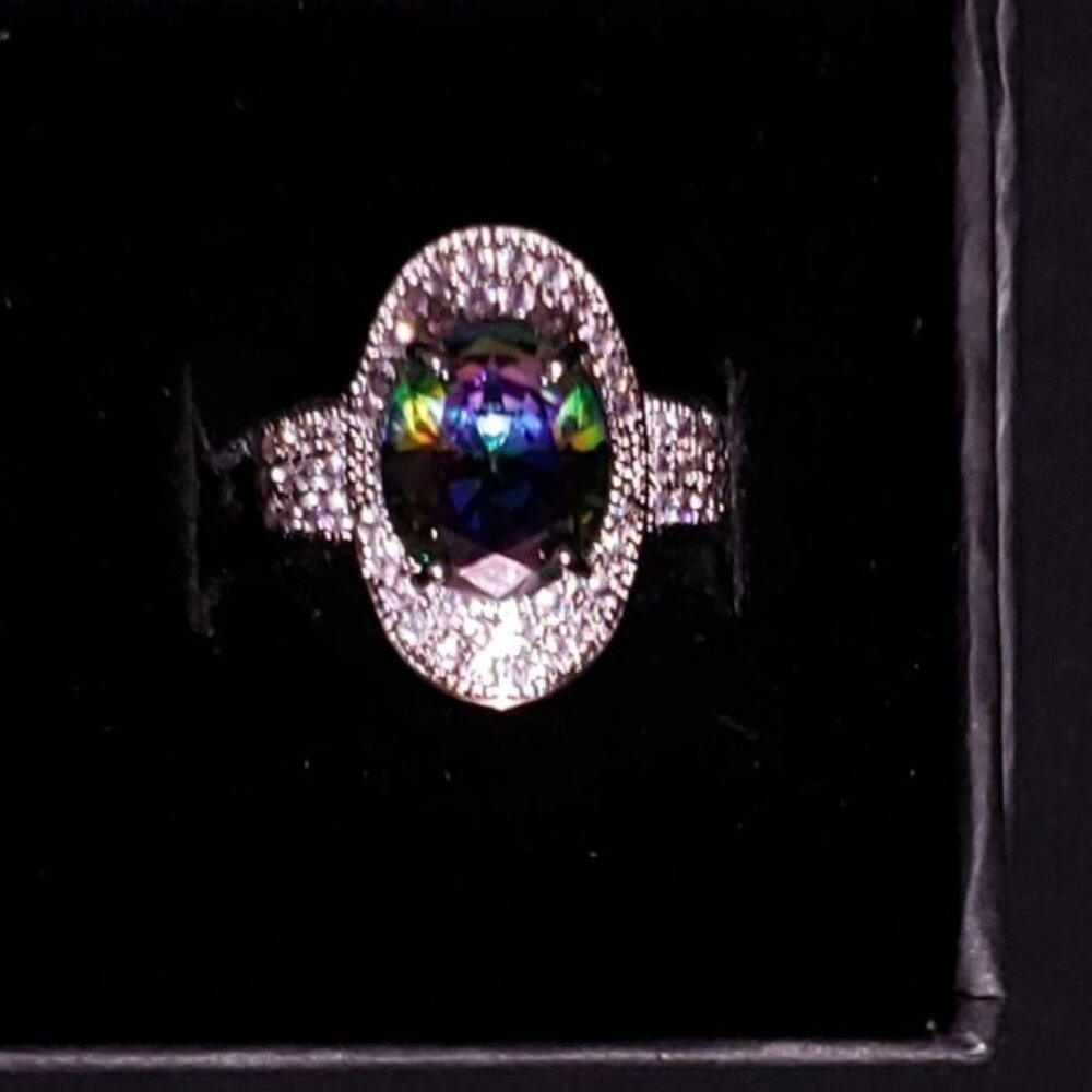 3 PIECE SET Sterling Silver Mystic Topaz Pendant, Earrings & Ring ( Size 8.25)